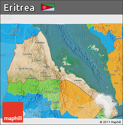 Satellite 3D Map of Eritrea, political outside, satellite sea