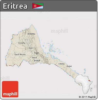 Shaded Relief 3D Map of Eritrea, cropped outside