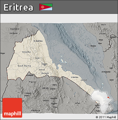 Shaded Relief 3D Map of Eritrea, darken, semi-desaturated