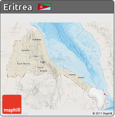Shaded Relief 3D Map of Eritrea, lighten, land only