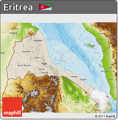 Shaded Relief 3D Map of Eritrea, physical outside