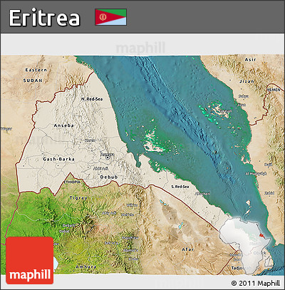 Shaded Relief 3D Map of Eritrea, satellite outside