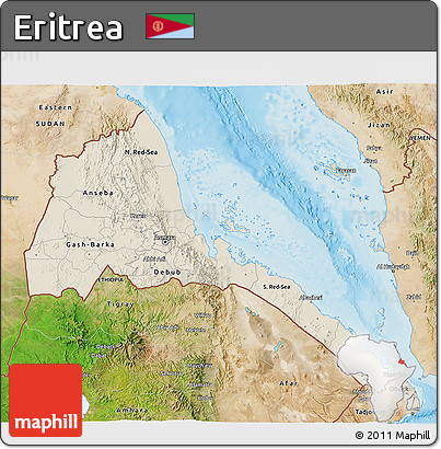 Shaded Relief 3D Map of Eritrea, satellite outside, shaded relief sea