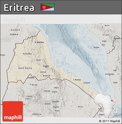 Shaded Relief 3D Map of Eritrea, semi-desaturated
