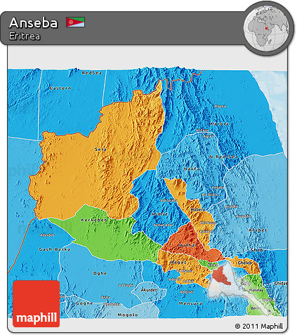 Political 3D Map of Anseba, political shades outside