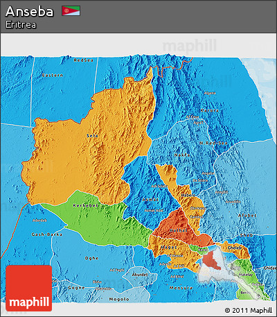 Political 3D Map of Anseba, political shades outside