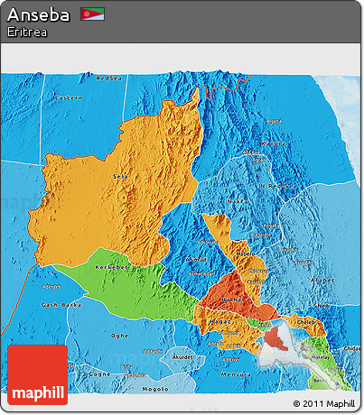 Political 3D Map of Anseba, political shades outside