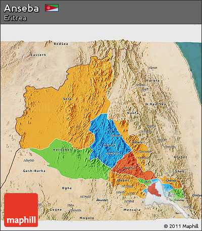 Political 3D Map of Anseba, satellite outside