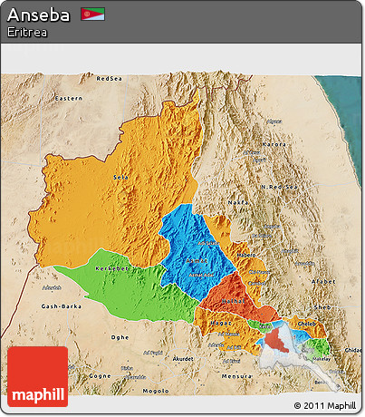 Political 3D Map of Anseba, satellite outside