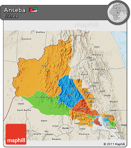Political 3D Map of Anseba, shaded relief outside