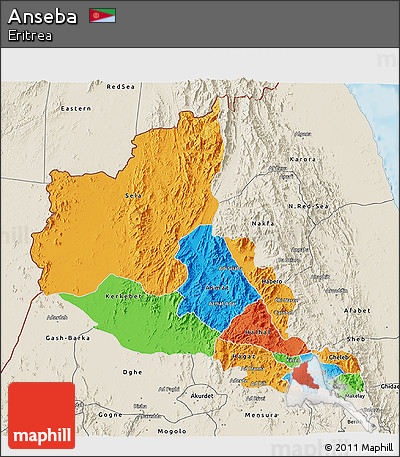 Political 3D Map of Anseba, shaded relief outside