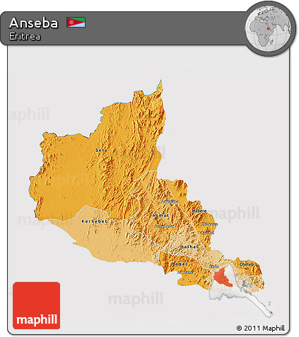 Political Shades 3D Map of Anseba, cropped outside