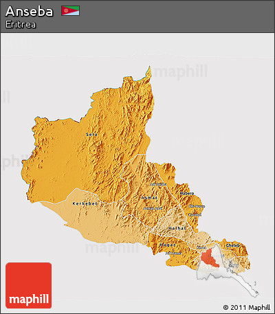 Political Shades 3D Map of Anseba, cropped outside