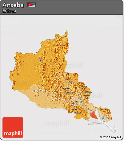 Political Shades 3D Map of Anseba, cropped outside