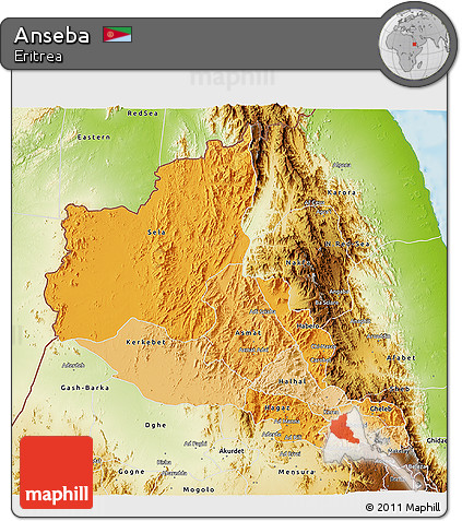 Political Shades 3D Map of Anseba, physical outside