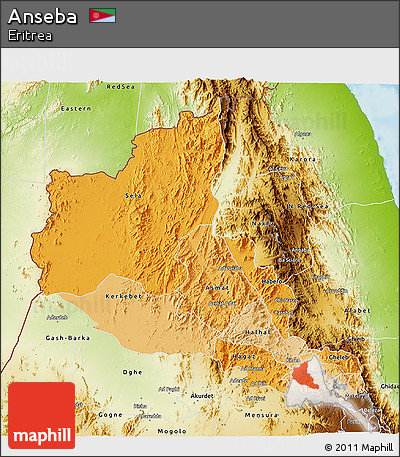 Political Shades 3D Map of Anseba, physical outside