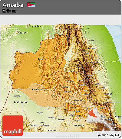 Political Shades 3D Map of Anseba, physical outside
