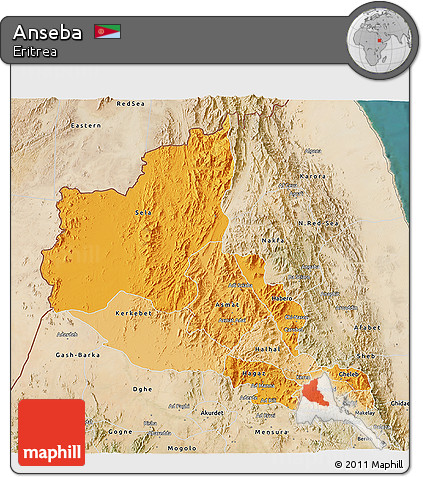 Political Shades 3D Map of Anseba, satellite outside