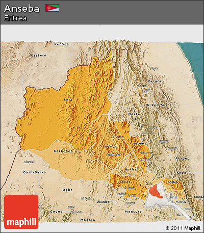 Political Shades 3D Map of Anseba, satellite outside