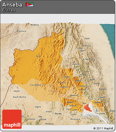 Political Shades 3D Map of Anseba, satellite outside