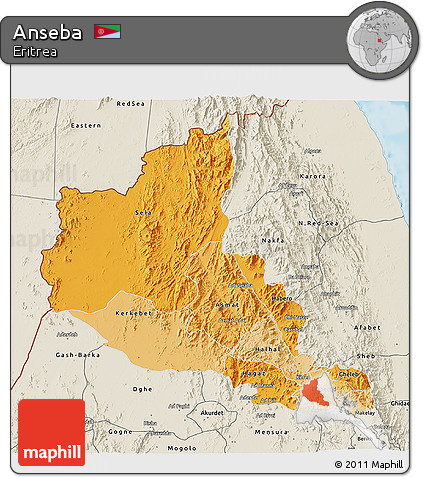 Political Shades 3D Map of Anseba, shaded relief outside