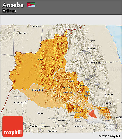 Political Shades 3D Map of Anseba, shaded relief outside