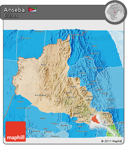 Satellite 3D Map of Anseba, political shades outside