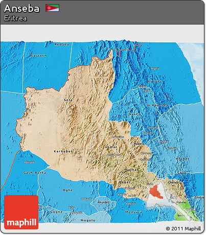 Satellite 3D Map of Anseba, political shades outside