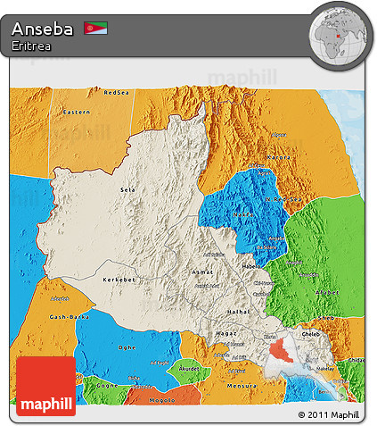 Shaded Relief 3D Map of Anseba, political outside