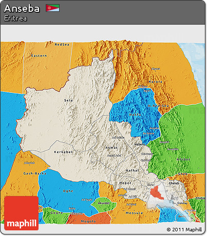Shaded Relief 3D Map of Anseba, political outside