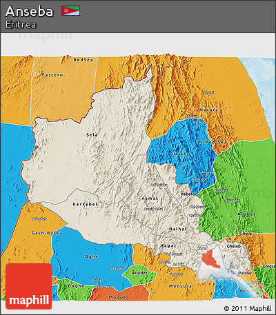 Shaded Relief 3D Map of Anseba, political outside
