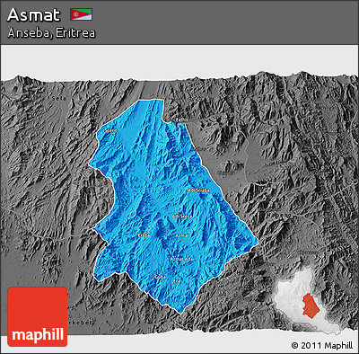 Political 3D Map of Asmat, darken, desaturated