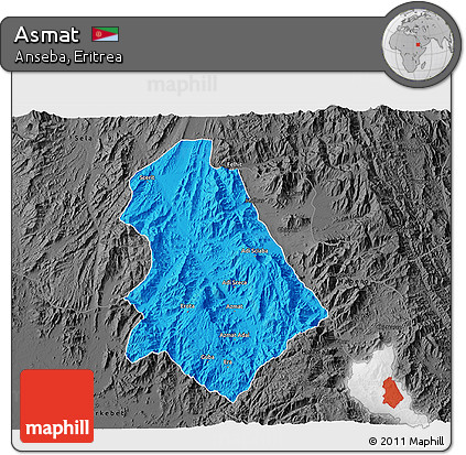 Political 3D Map of Asmat, darken, desaturated
