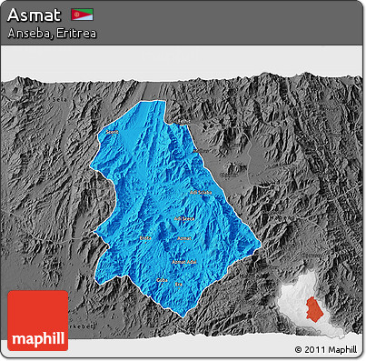 Political 3D Map of Asmat, darken, desaturated