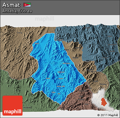 Political 3D Map of Asmat, darken, semi-desaturated