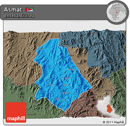 Political 3D Map of Asmat, darken, semi-desaturated