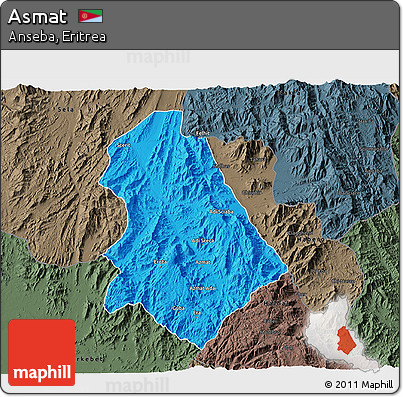 Political 3D Map of Asmat, darken, semi-desaturated