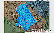 Political 3D Map of Asmat, darken, semi-desaturated