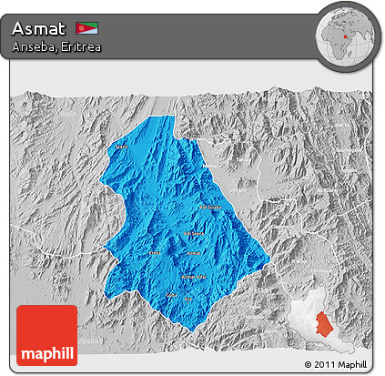 Political 3D Map of Asmat, lighten, desaturated