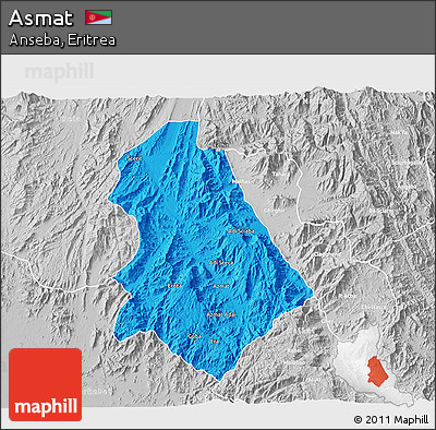 Political 3D Map of Asmat, lighten, desaturated