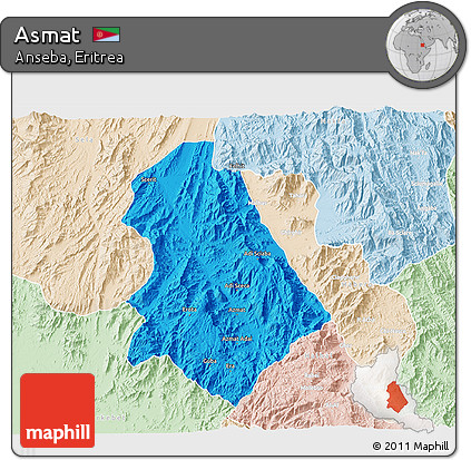 Political 3D Map of Asmat, lighten