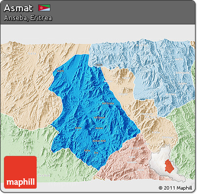 Political 3D Map of Asmat, lighten