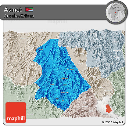 Political 3D Map of Asmat, lighten, semi-desaturated