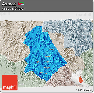 Political 3D Map of Asmat, lighten, semi-desaturated