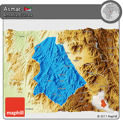 Political 3D Map of Asmat, physical outside