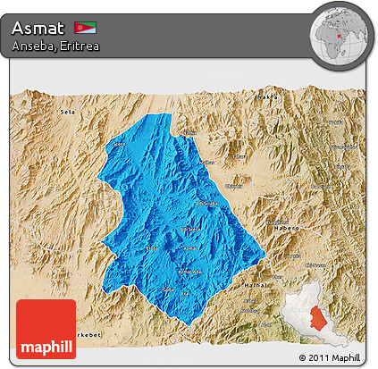 Political 3D Map of Asmat, satellite outside