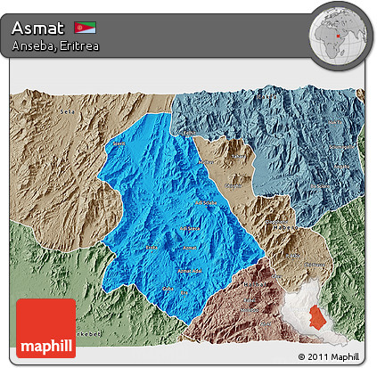 Political 3D Map of Asmat, semi-desaturated