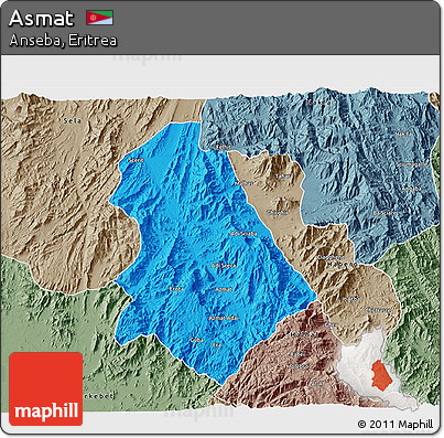 Political 3D Map of Asmat, semi-desaturated