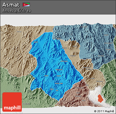 Political 3D Map of Asmat, semi-desaturated