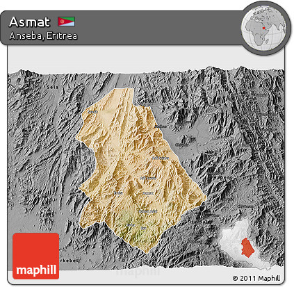 Satellite 3D Map of Asmat, darken, desaturated